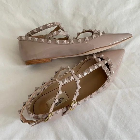 SOLD - Valentino Nude Patent Leather Rockstud Caged Ballet Flat - Picture 14 of 15